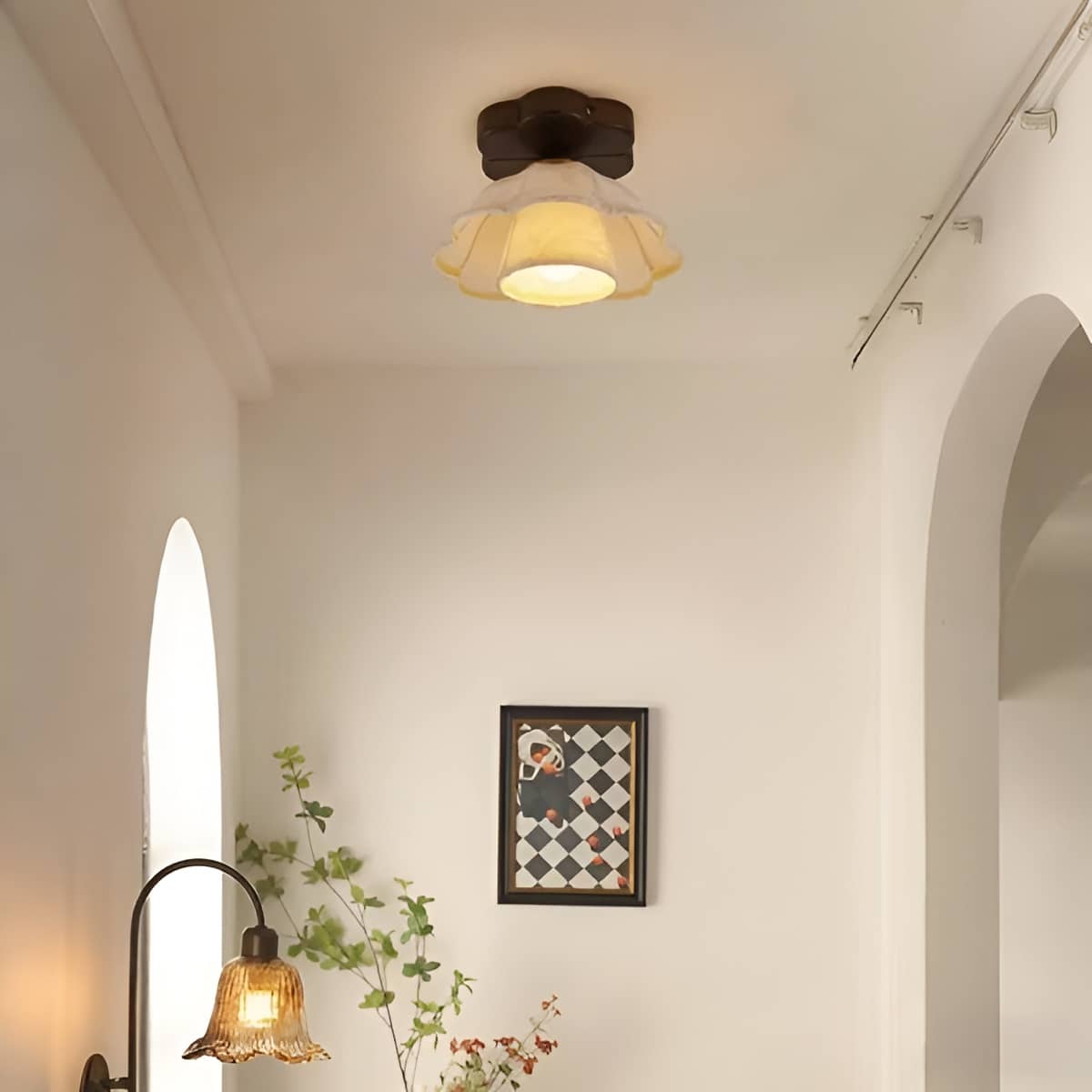 Retro Style Fabric White Flower Ceiling Light