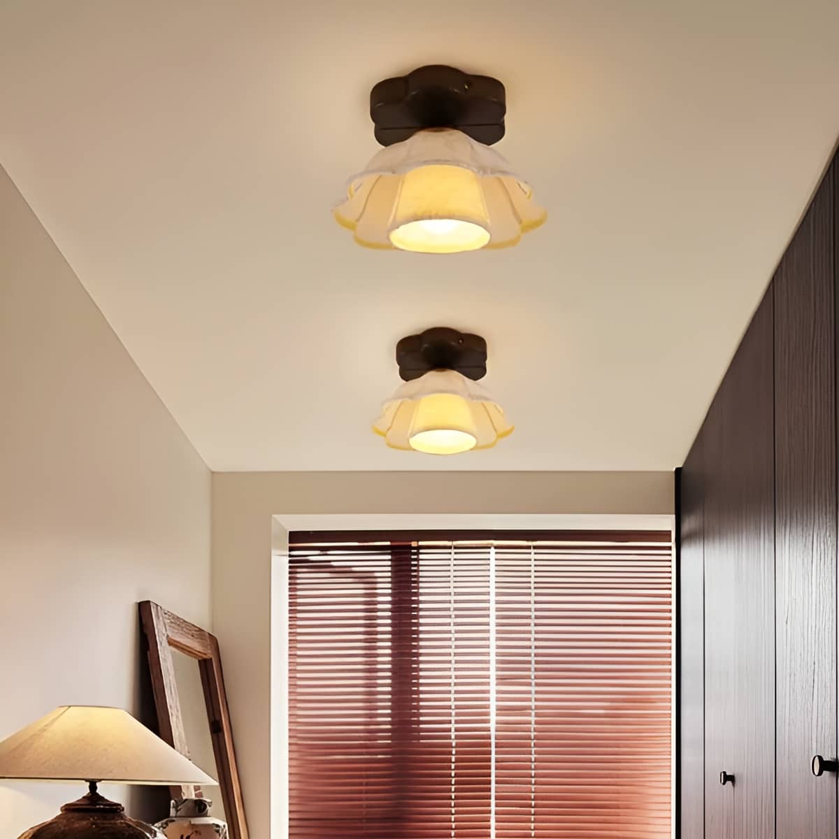 Retro Style Fabric White Flower Ceiling Light
