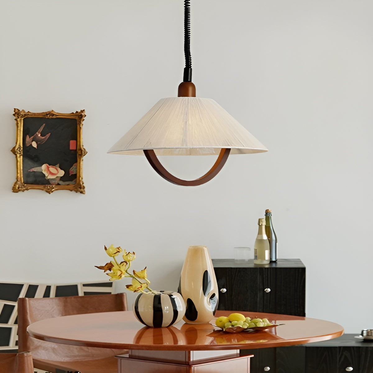 Rustic Cone Wooden Adjustable Pendant Lamp