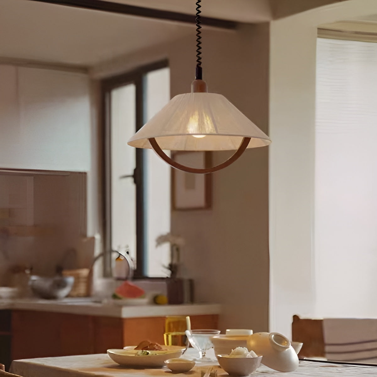 Rustic Cone Wooden Adjustable Pendant Lamp