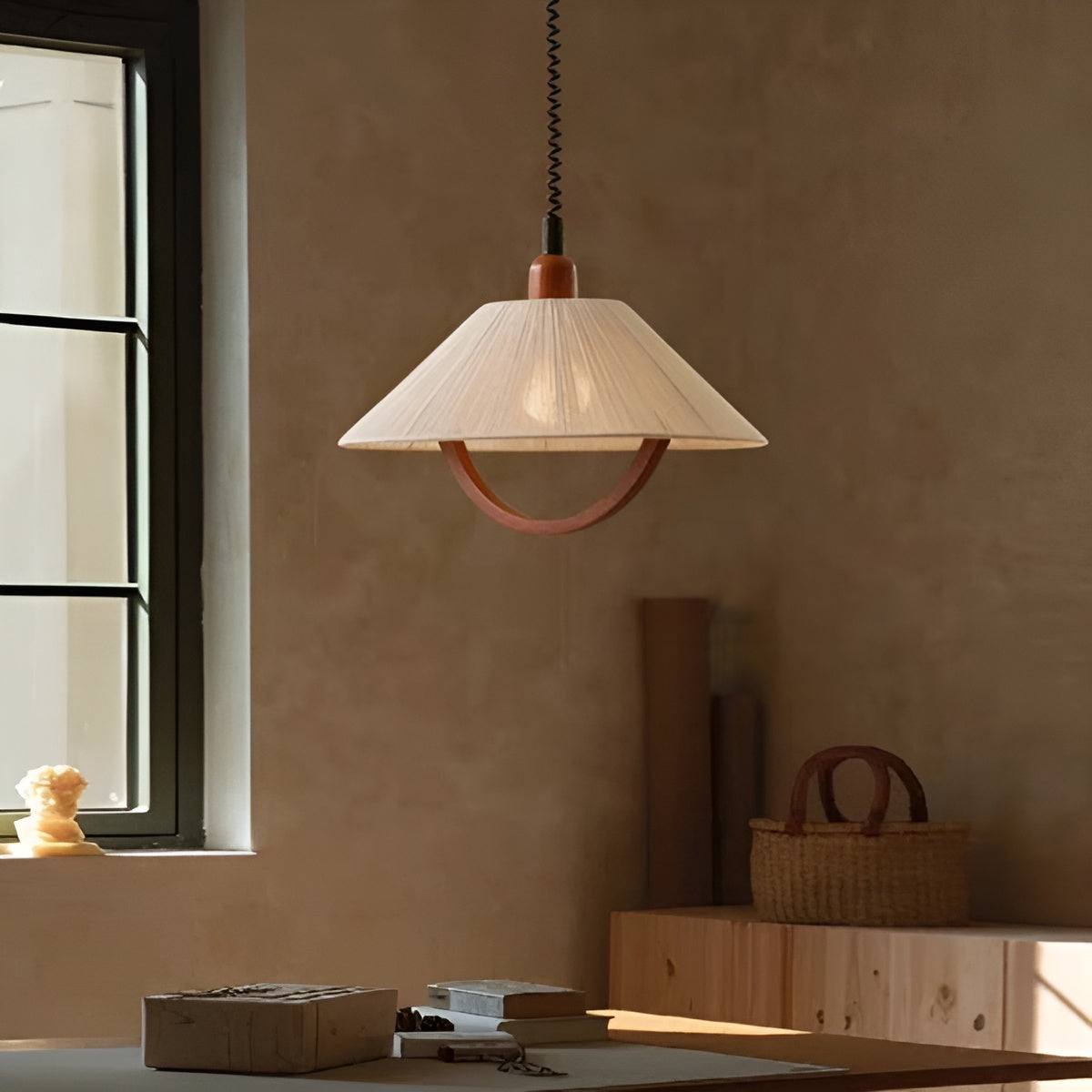Rustic Cone Wooden Adjustable Pendant Lamp