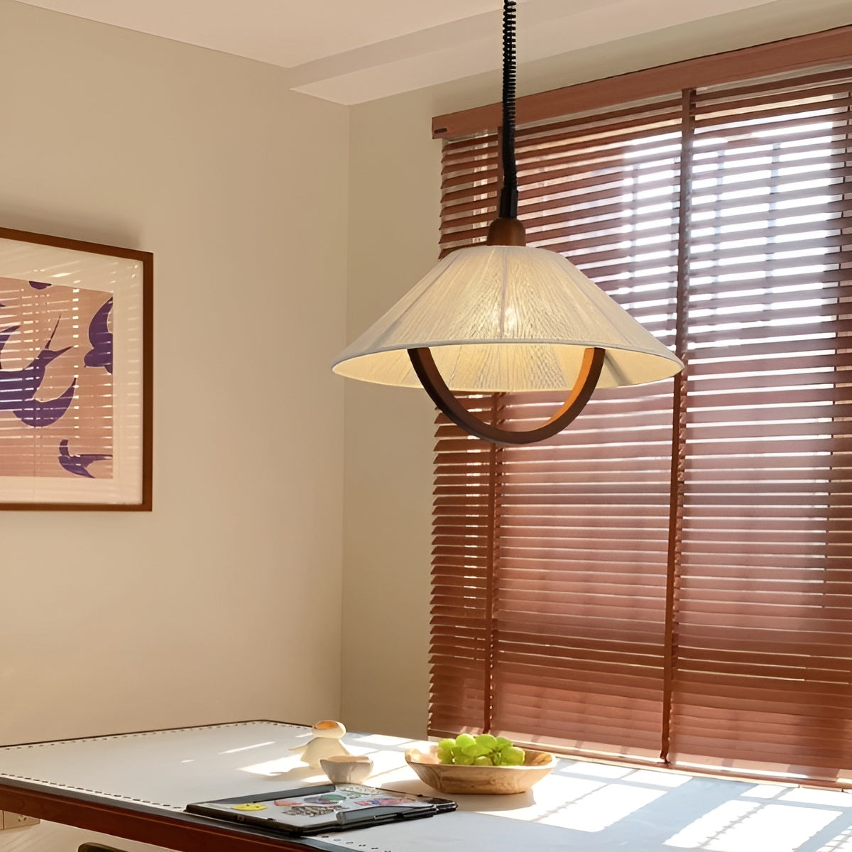 Rustic Cone Wooden Adjustable Pendant Lamp