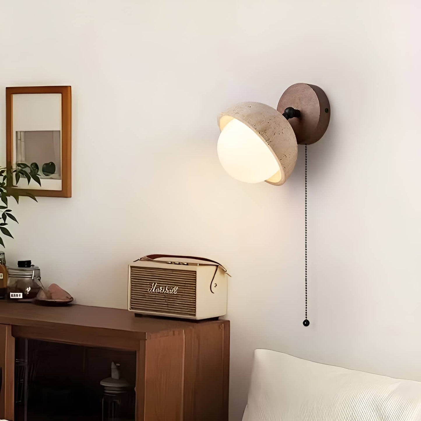 Rustic Beige Stone Globe Wall Light