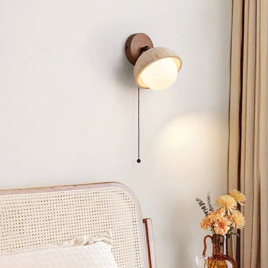 Rustic Beige Stone Globe Wall Light