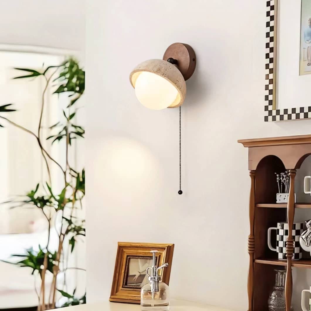 Rustic Beige Stone Globe Wall Light