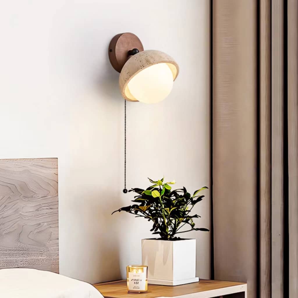 Rustic Beige Stone Globe Wall Light
