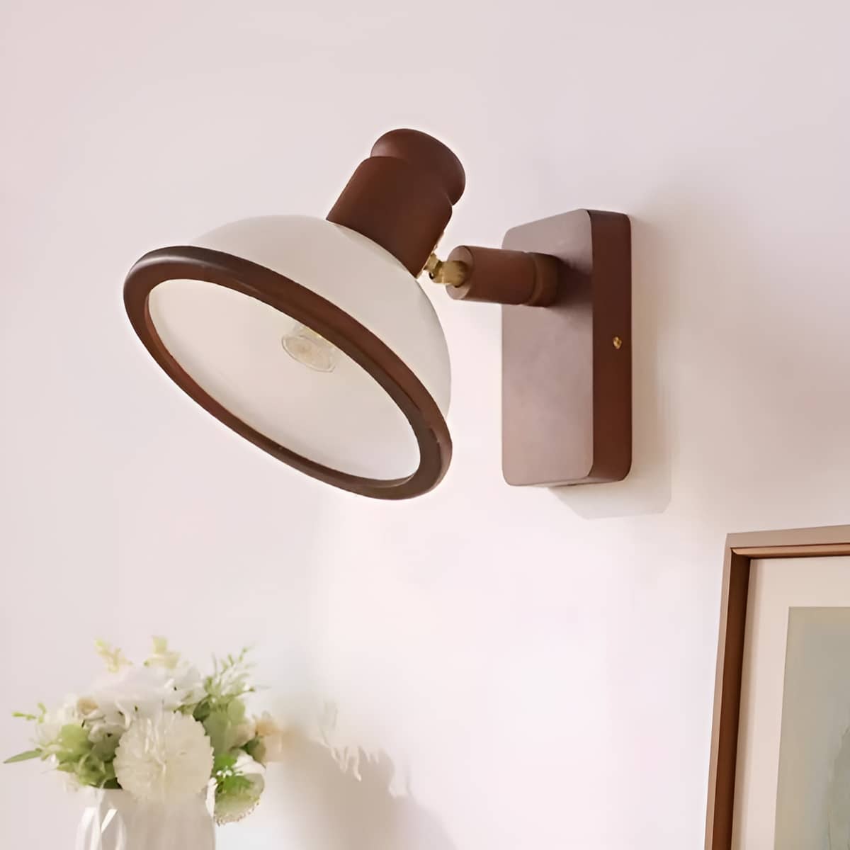 Rustic Dome Wooden Adjustable Wall Reading Light