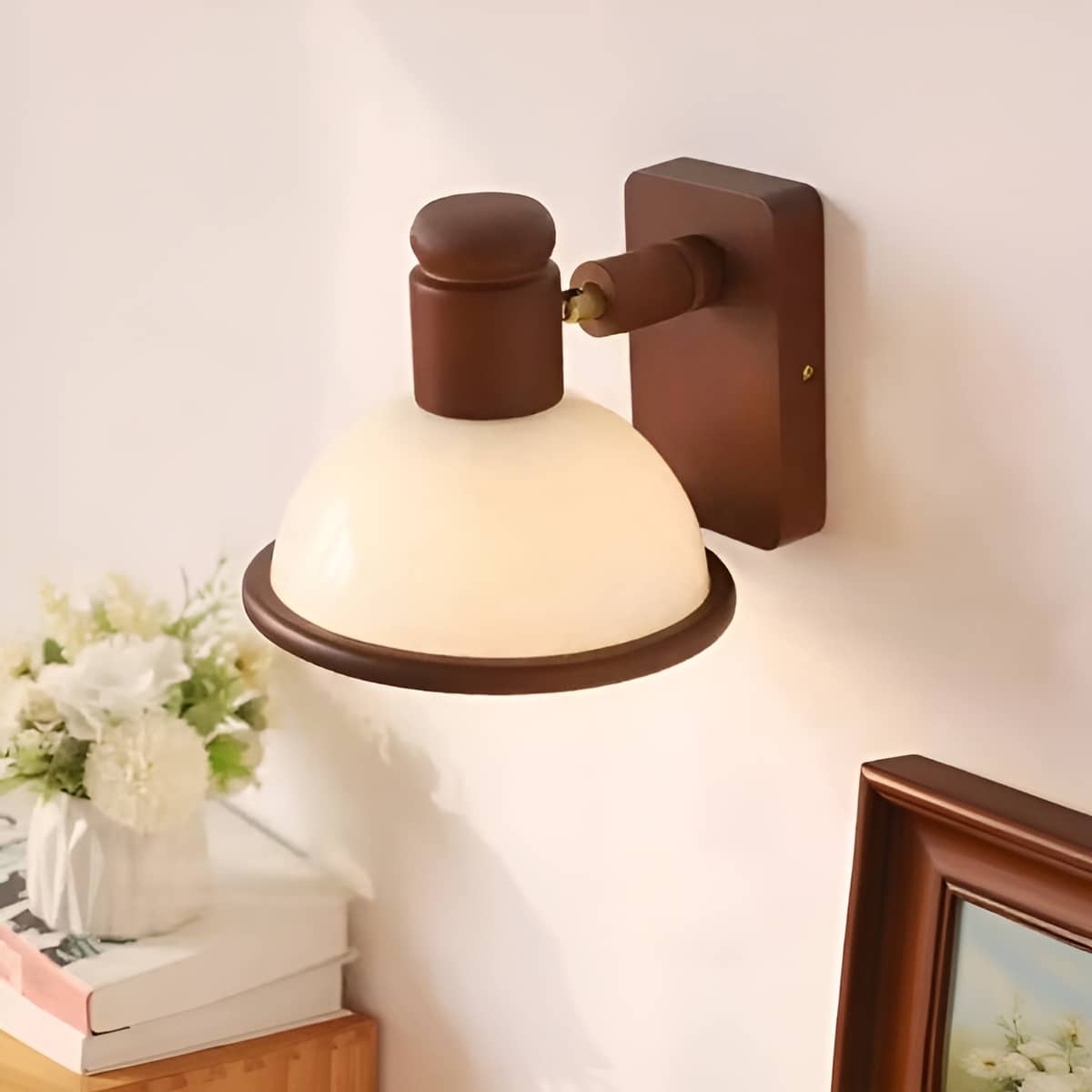 Rustic Dome Wooden Adjustable Wall Reading Light