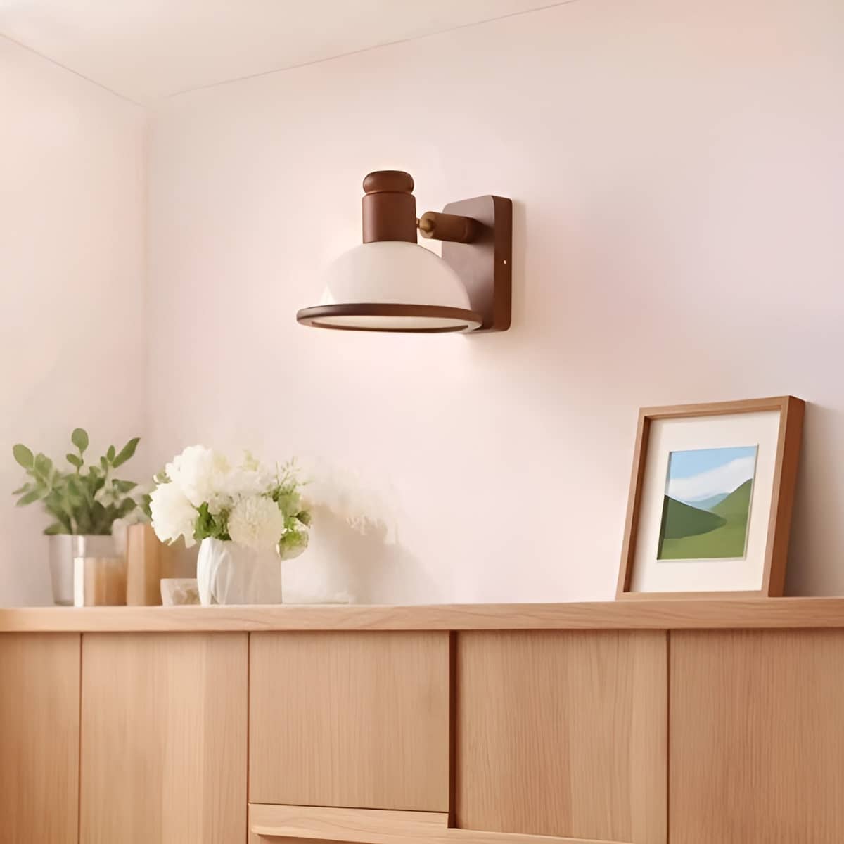Rustic Dome Wooden Adjustable Wall Reading Light