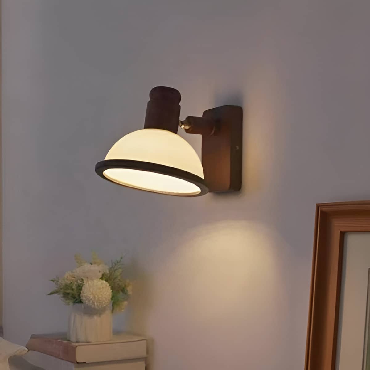 Rustic Dome Wooden Adjustable Wall Reading Light
