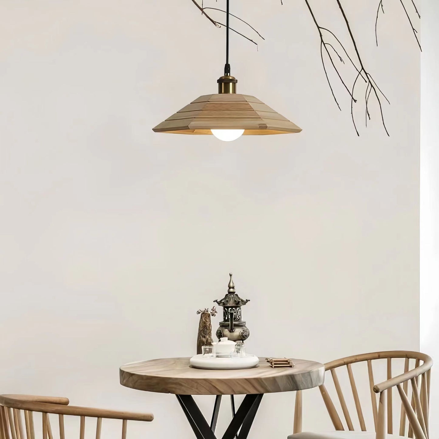 Simple Japanese Style Rustic Wooden Pendant Lamp