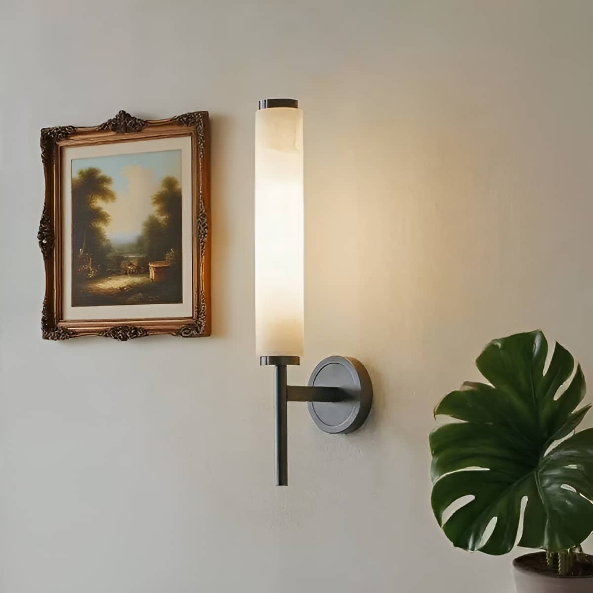 Simple Marble and Copper Antique Wall Sconce