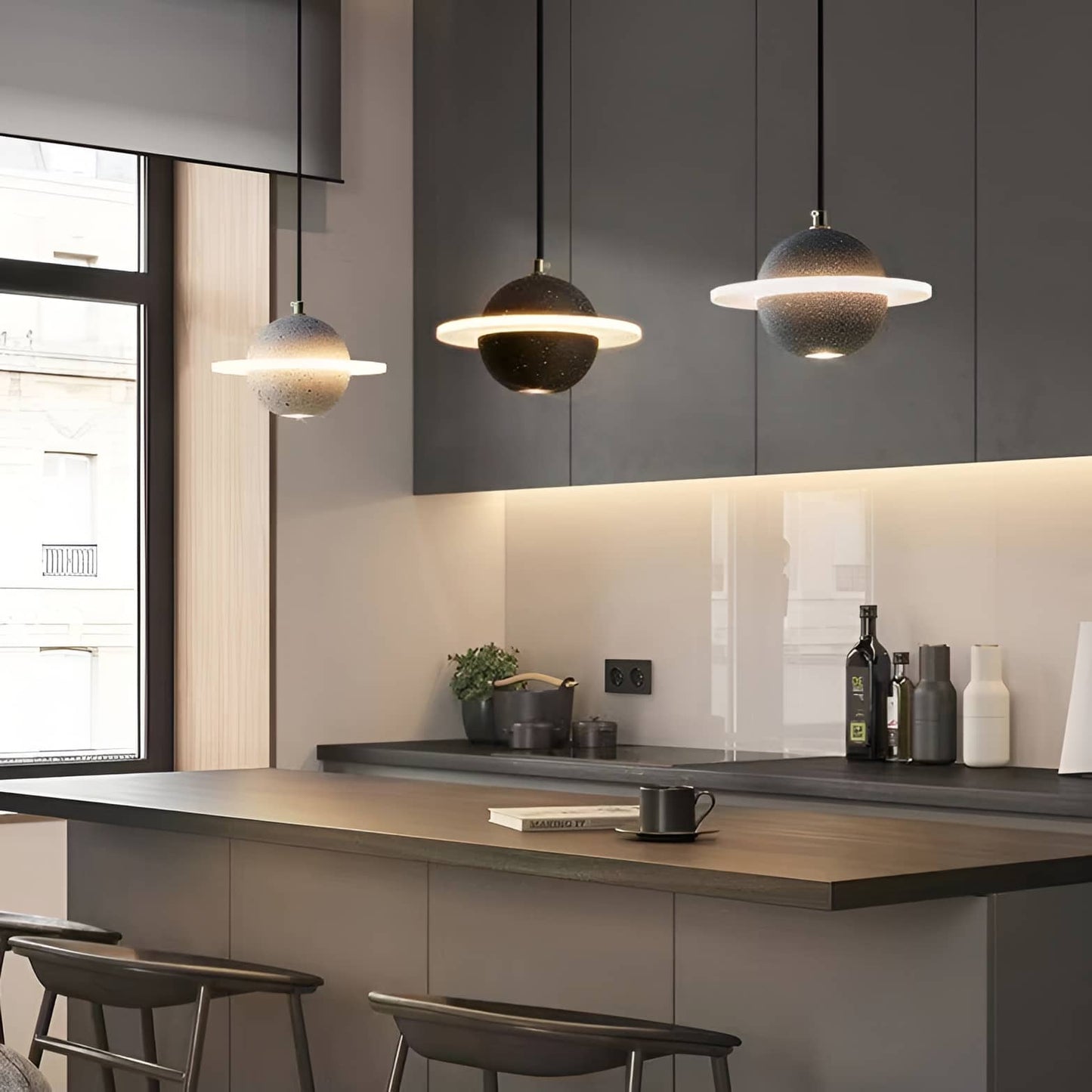 Space Age Halo Planet LED Pendant light