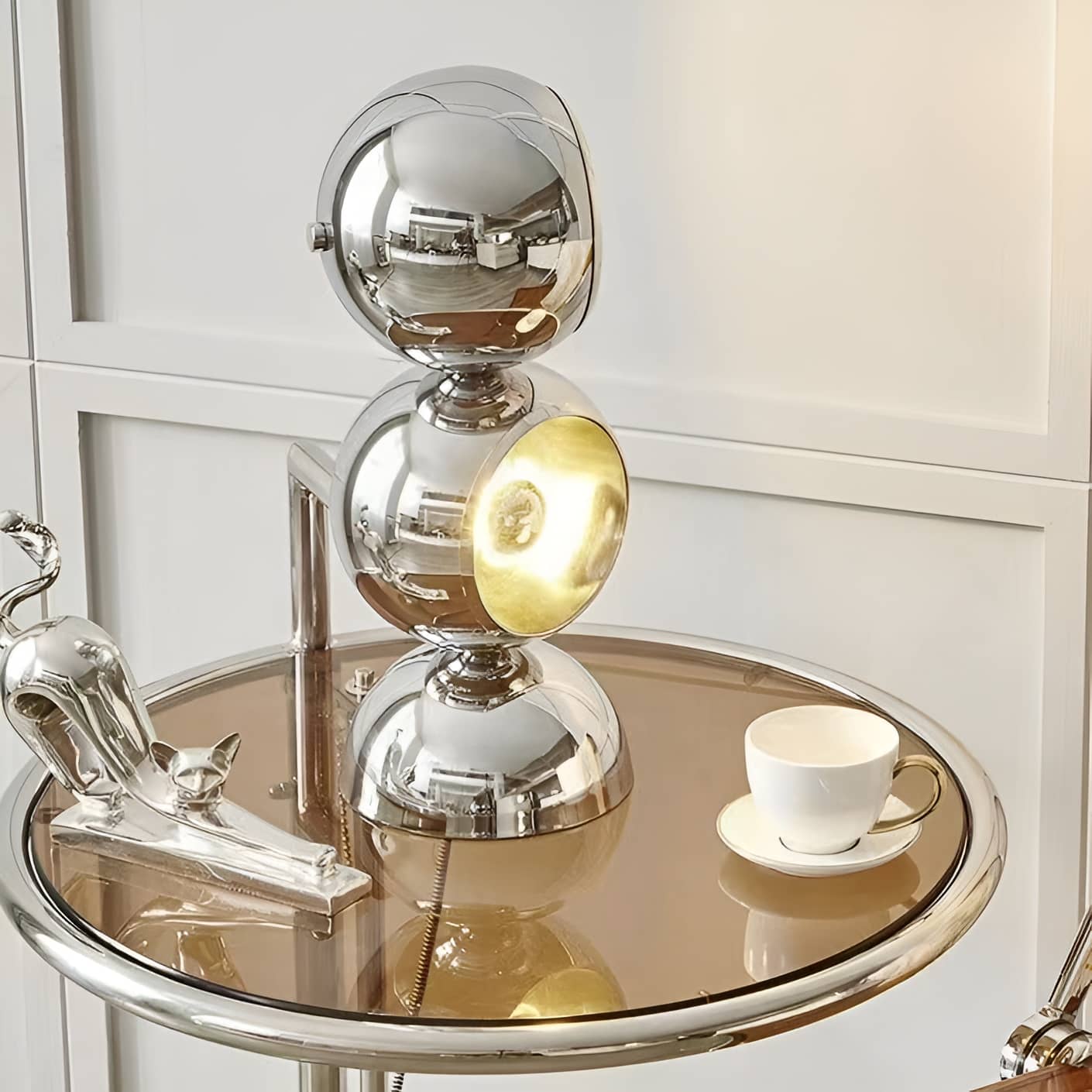 Space Age Eyeball Silver Metal Table Lamp