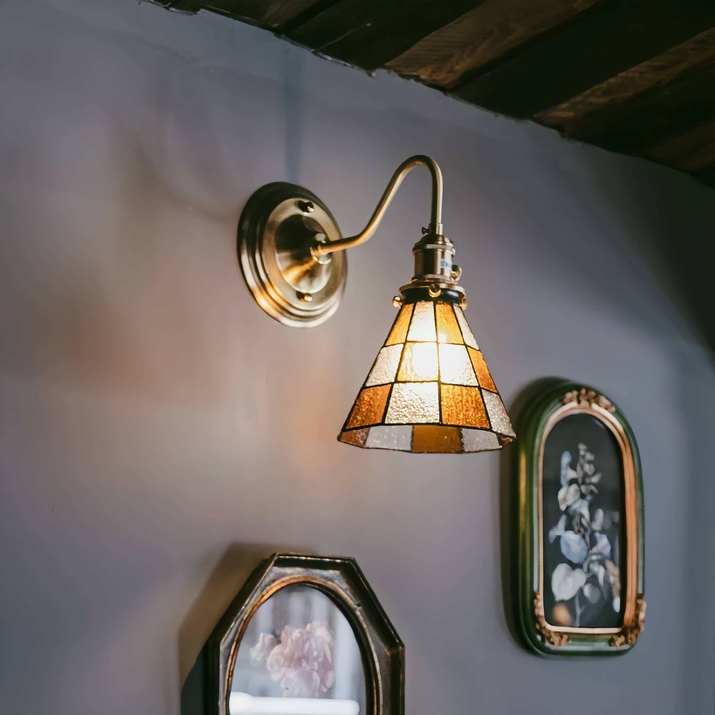 Tiffany Antique Stained Glass Wall Light