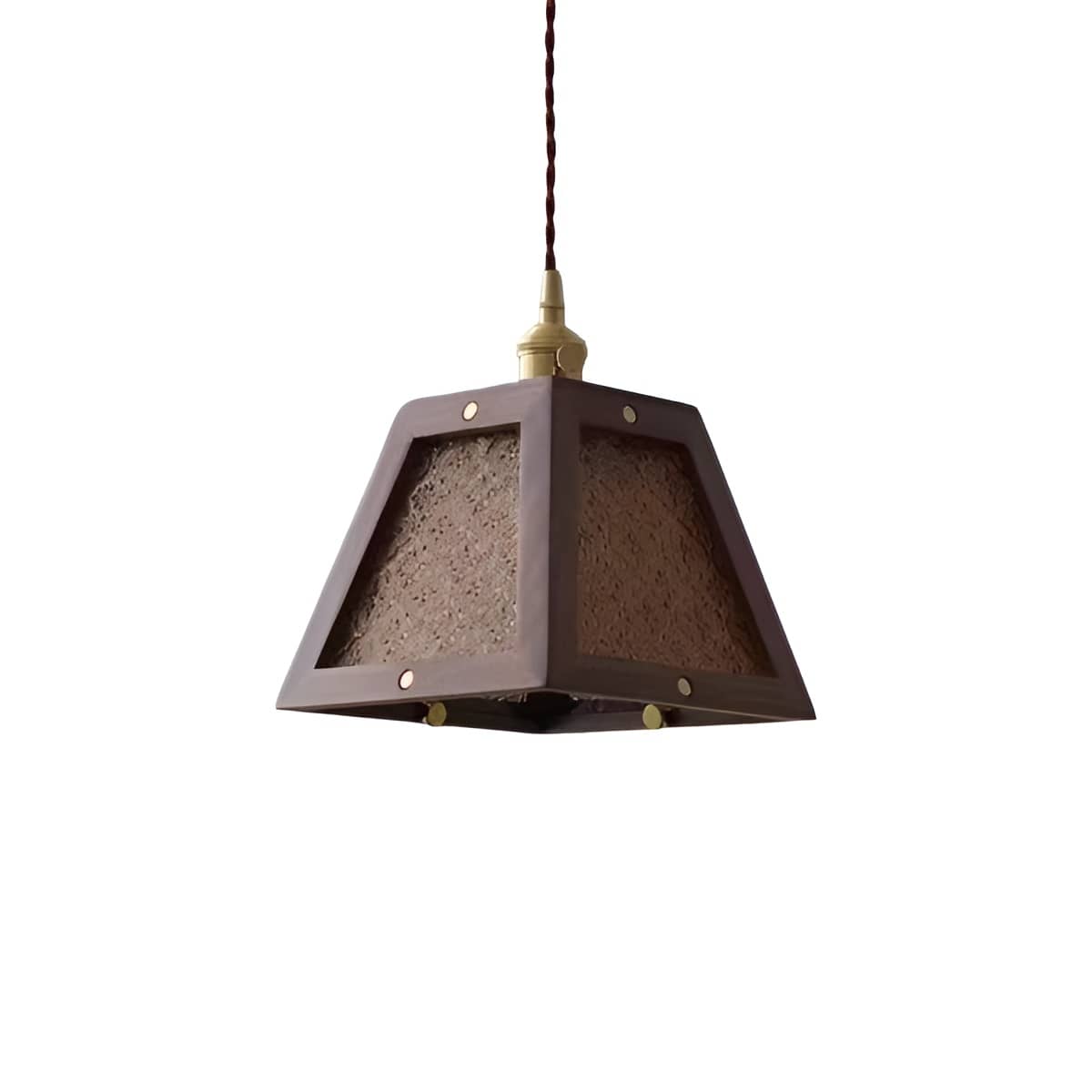 Trapezoid Vintage Glass Pendant Light With Wood Frame
