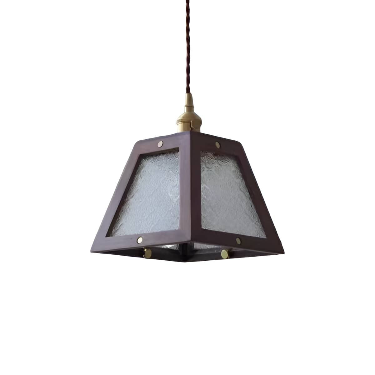 Trapezoid Vintage Glass Pendant Light With Wood Frame