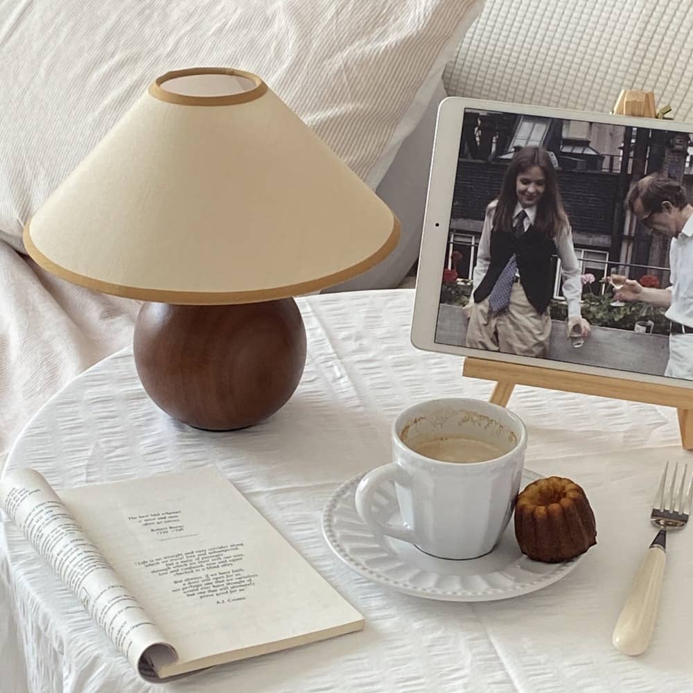 Vintage Minimalist Fabric Wooden Bedside Lamp