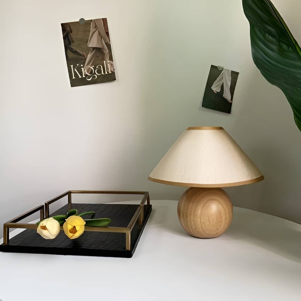 Vintage Minimalist Fabric Wooden Bedside Lamp