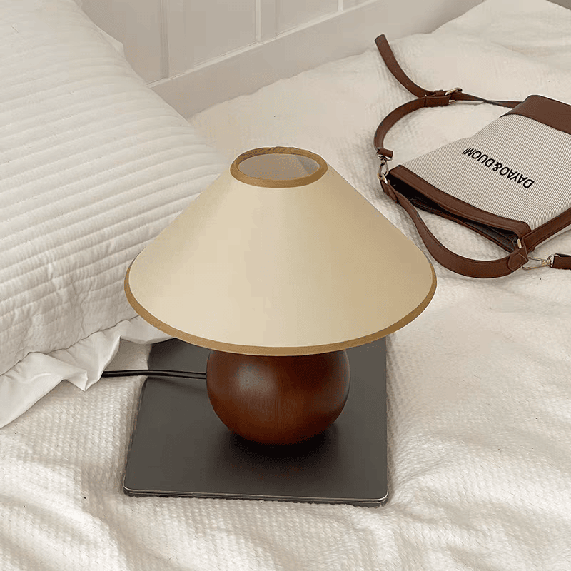 Vintage Minimalist Fabric Wooden Bedside Lamp