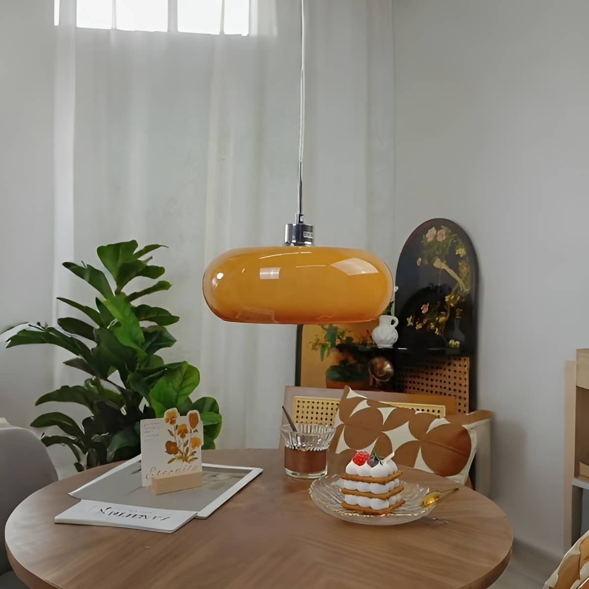 Bauhaus Vintage Round Glass Pendant Light over Dining Table