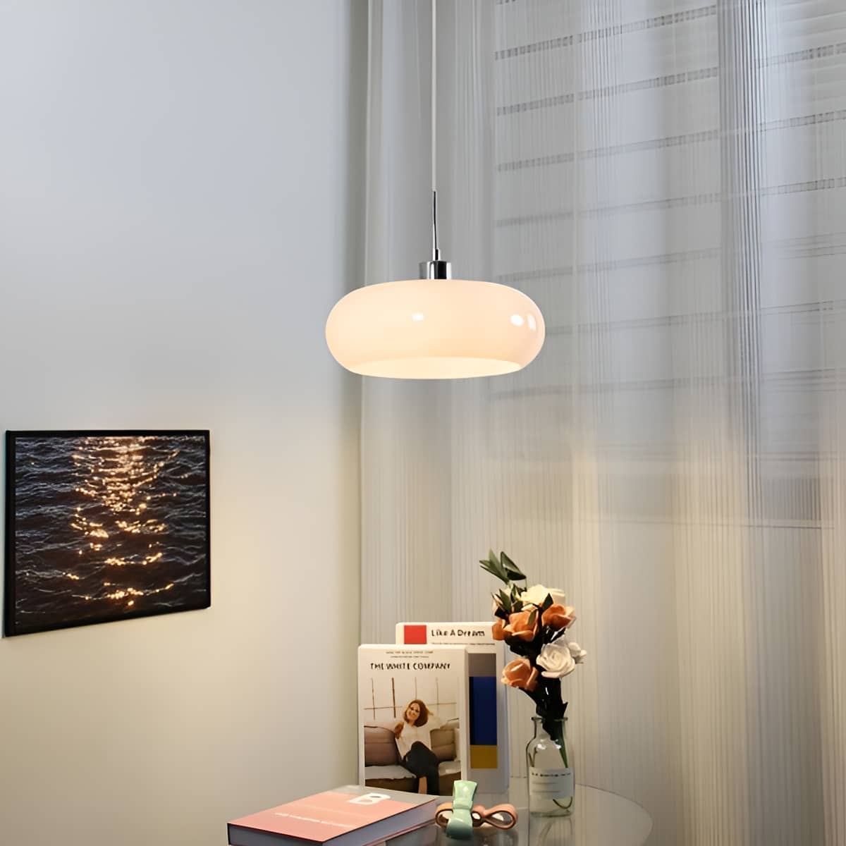 Bauhaus Vintage Round Glass Pendant Light over Dining Table