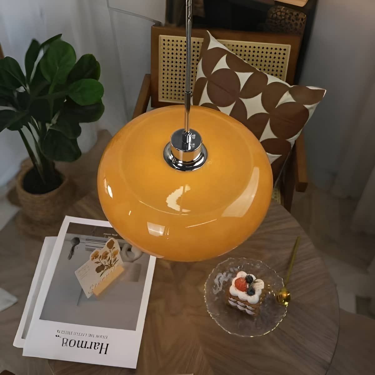Bauhaus Vintage Round Glass Pendant Light over Dining Table