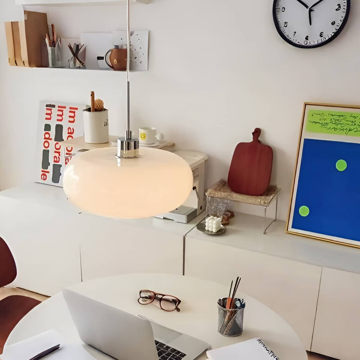 Bauhaus Vintage Round Glass Pendant Light over Dining Table