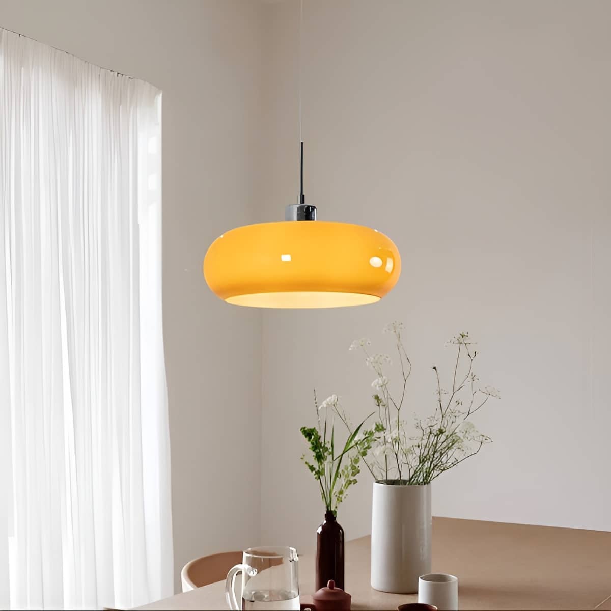 Bauhaus Vintage Round Glass Pendant Light over Dining Table