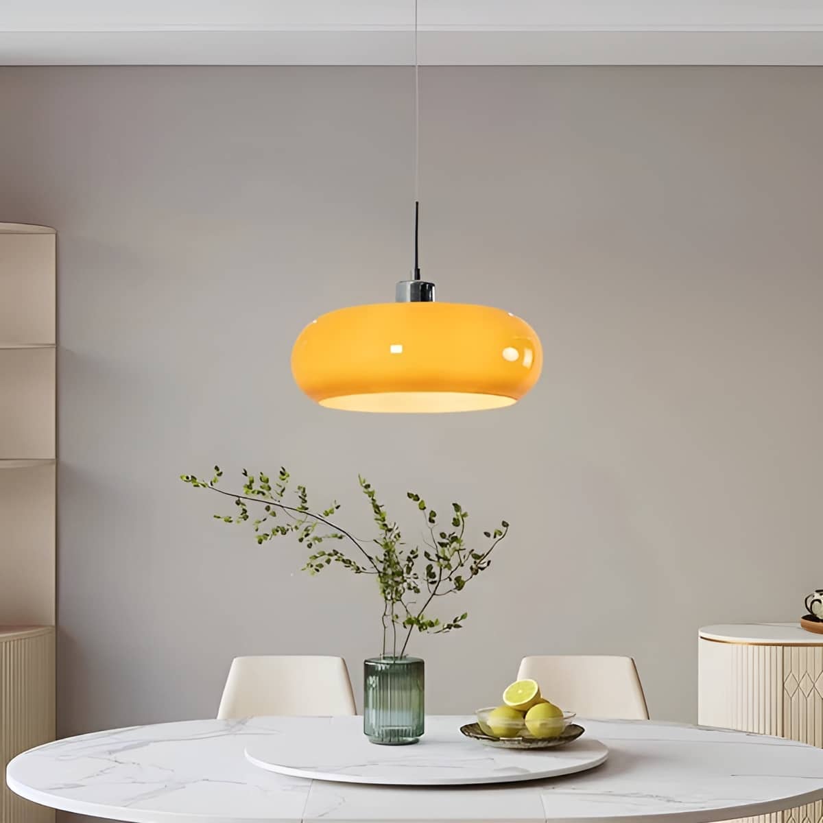 Bauhaus Vintage Round Glass Pendant Light over Dining Table