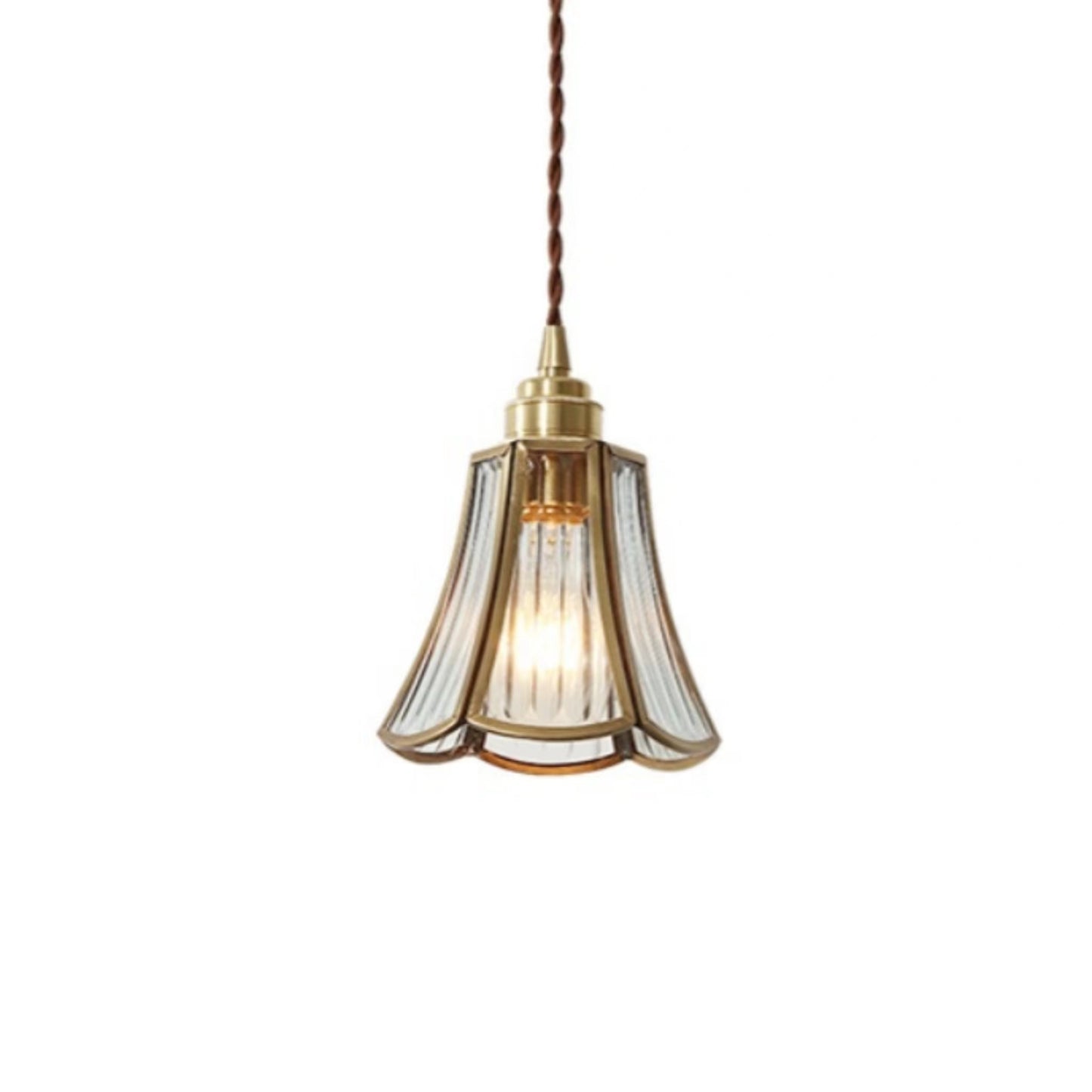 Vintage Brass Glass Flower Pendant Light
