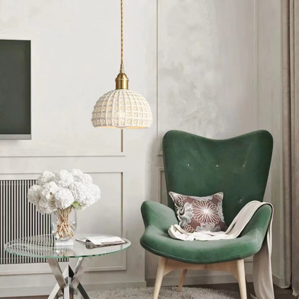 Vintage Ceramic Cream Hollow Pendant Light