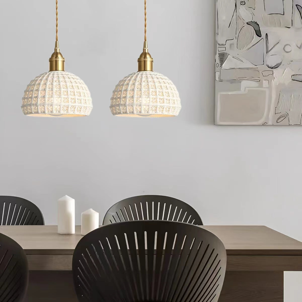 Vintage Ceramic Cream Hollow Pendant Lamp