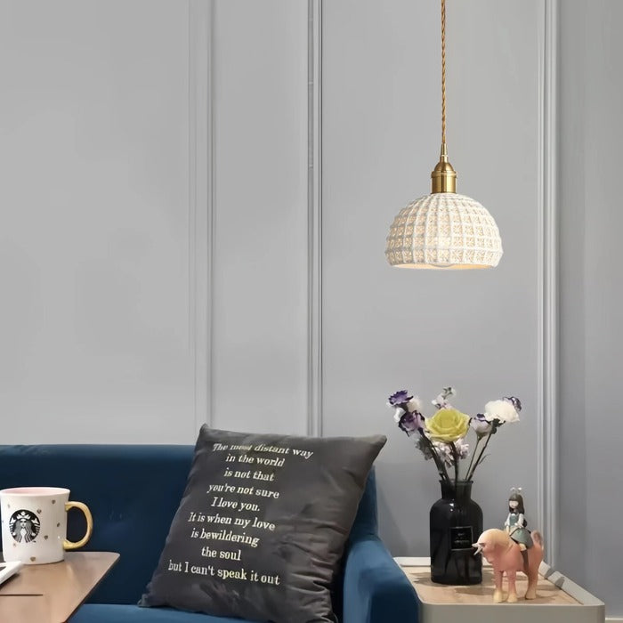Vintage Ceramic Cream Hollow Pendant Lamp