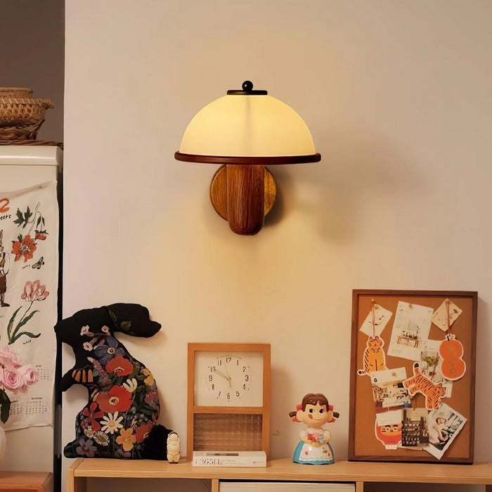 Vintage Creative Wooden Mushroom Wall Lamp