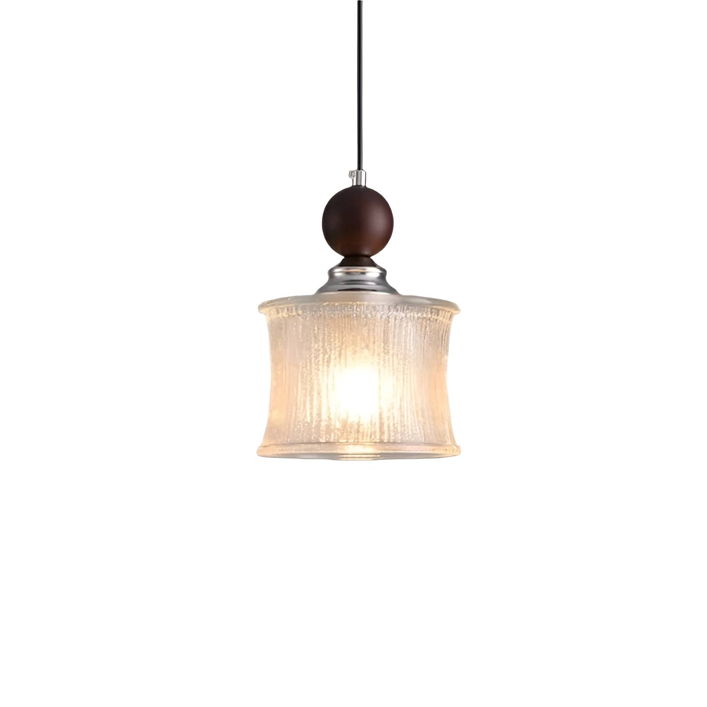 Vintage Cylindrical Ribbed Glass Pendant Light