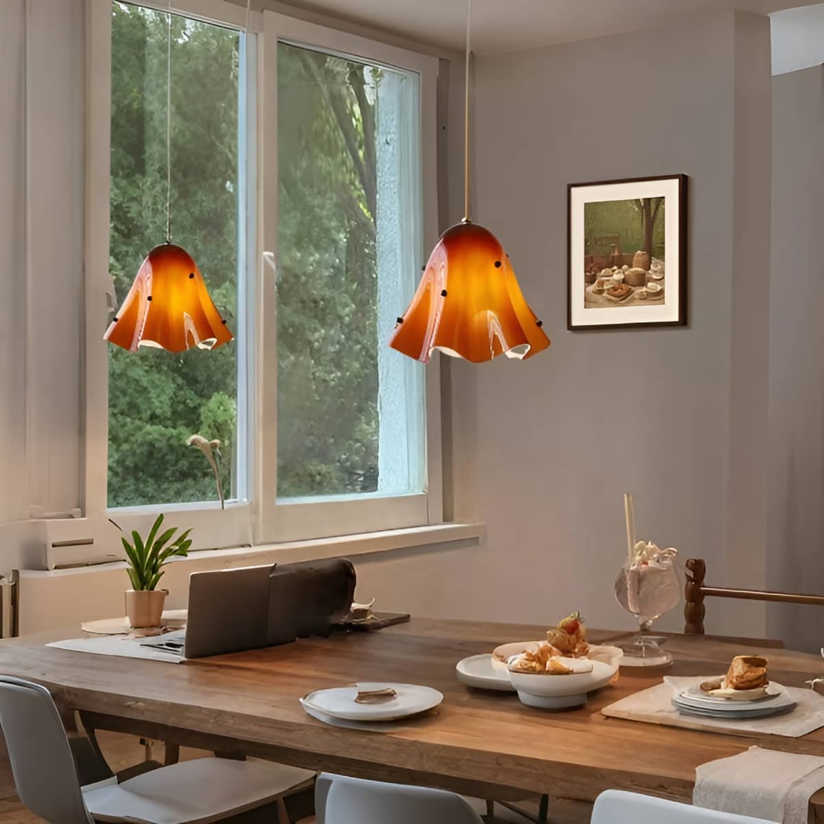 Vintage Flower Small Glass Pendant Light Over Dining Table