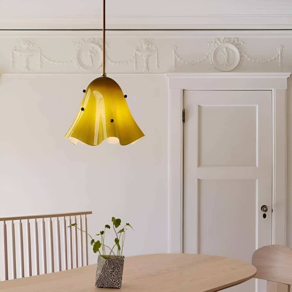 Vintage Flower Small Glass Pendant Light Over Dining Table