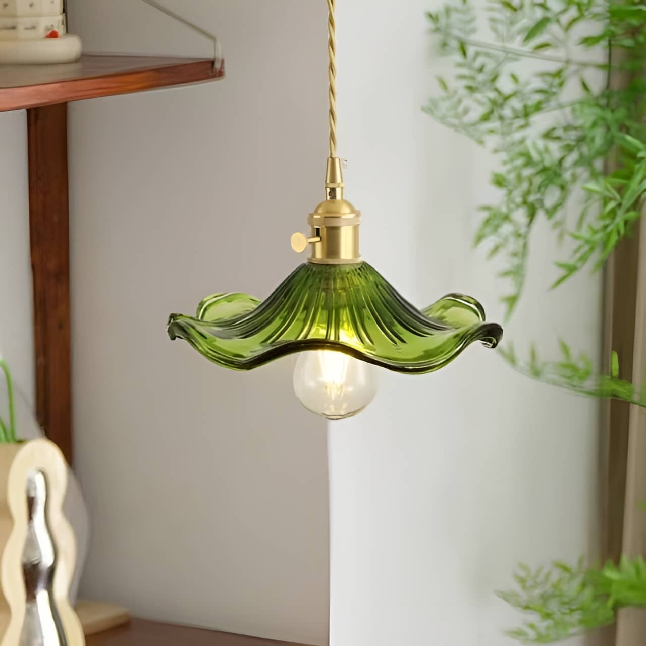 Vintage Glass Hibiscus Flower Pendant Lamp