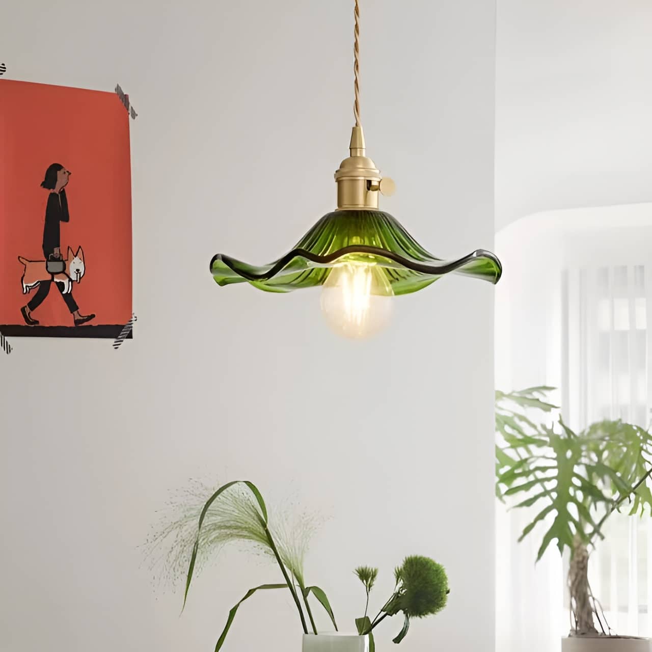 Vintage Glass Hibiscus Flower Pendant Lamp