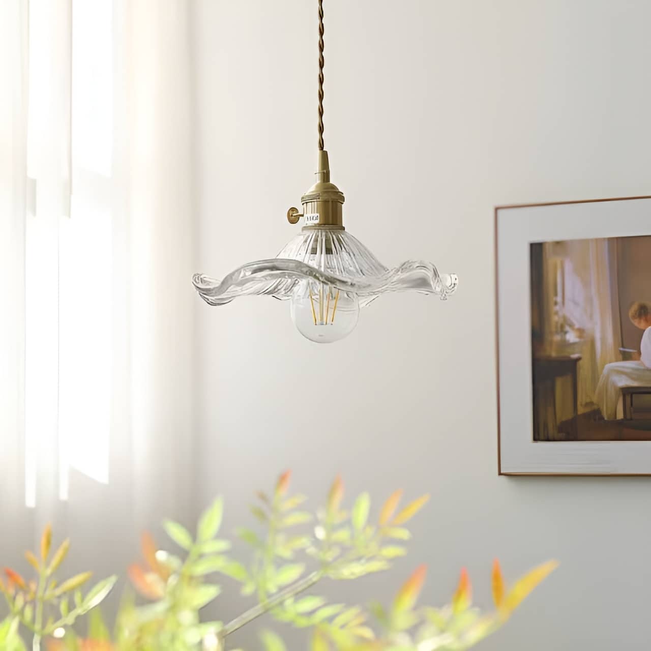 Vintage Glass Hibiscus Flower Pendant Lamp