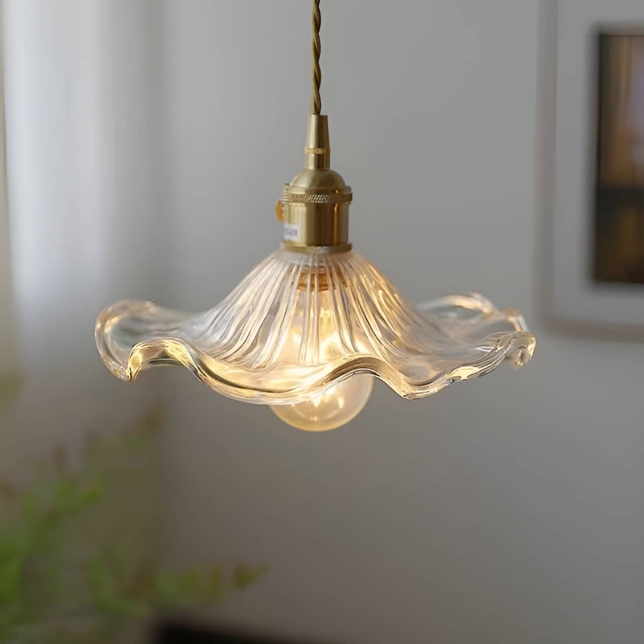 Vintage Glass Hibiscus Flower Pendant Lamp