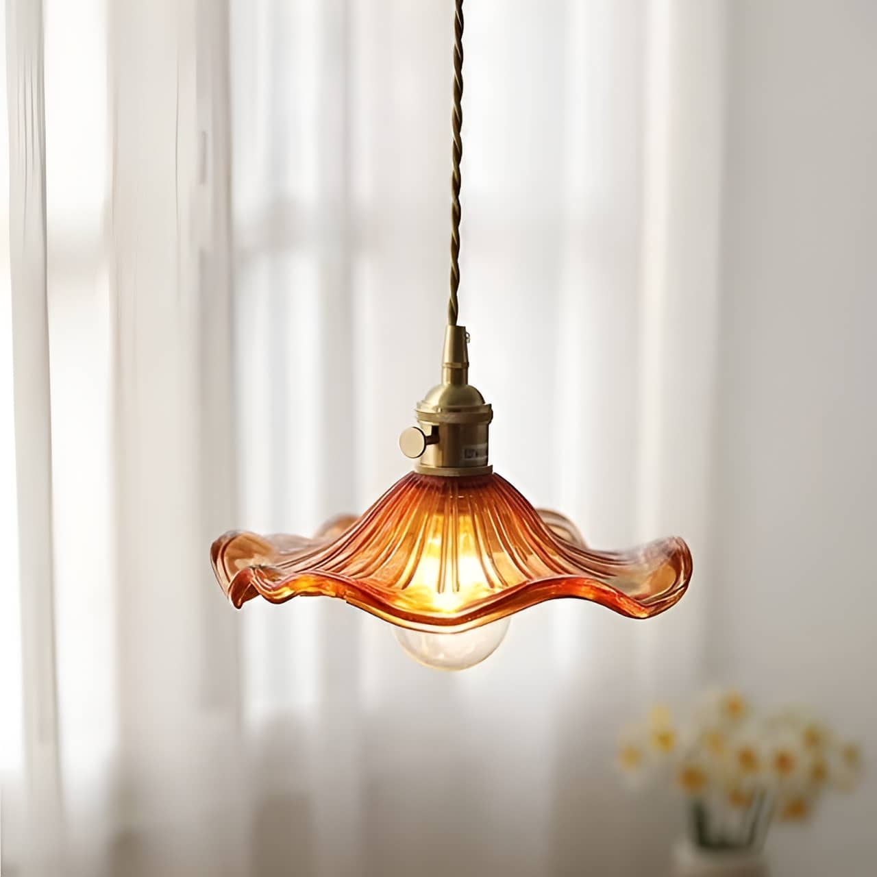 Vintage Glass Hibiscus Flower Pendant Lamp
