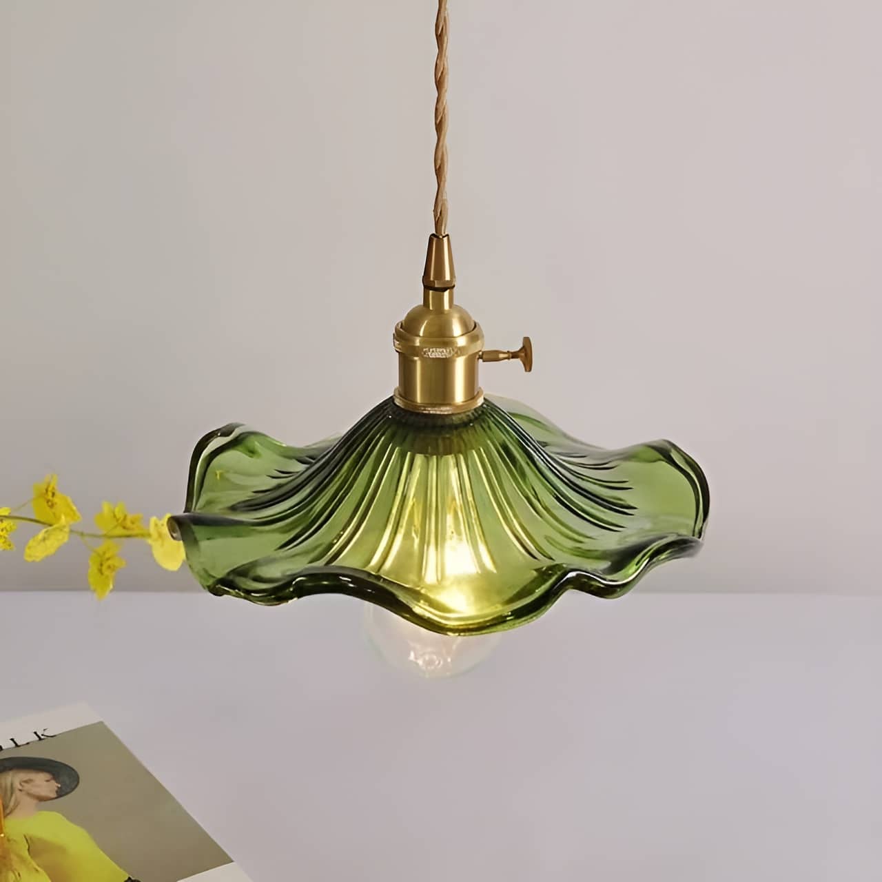 Vintage Glass Hibiscus Flower Pendant Lamp