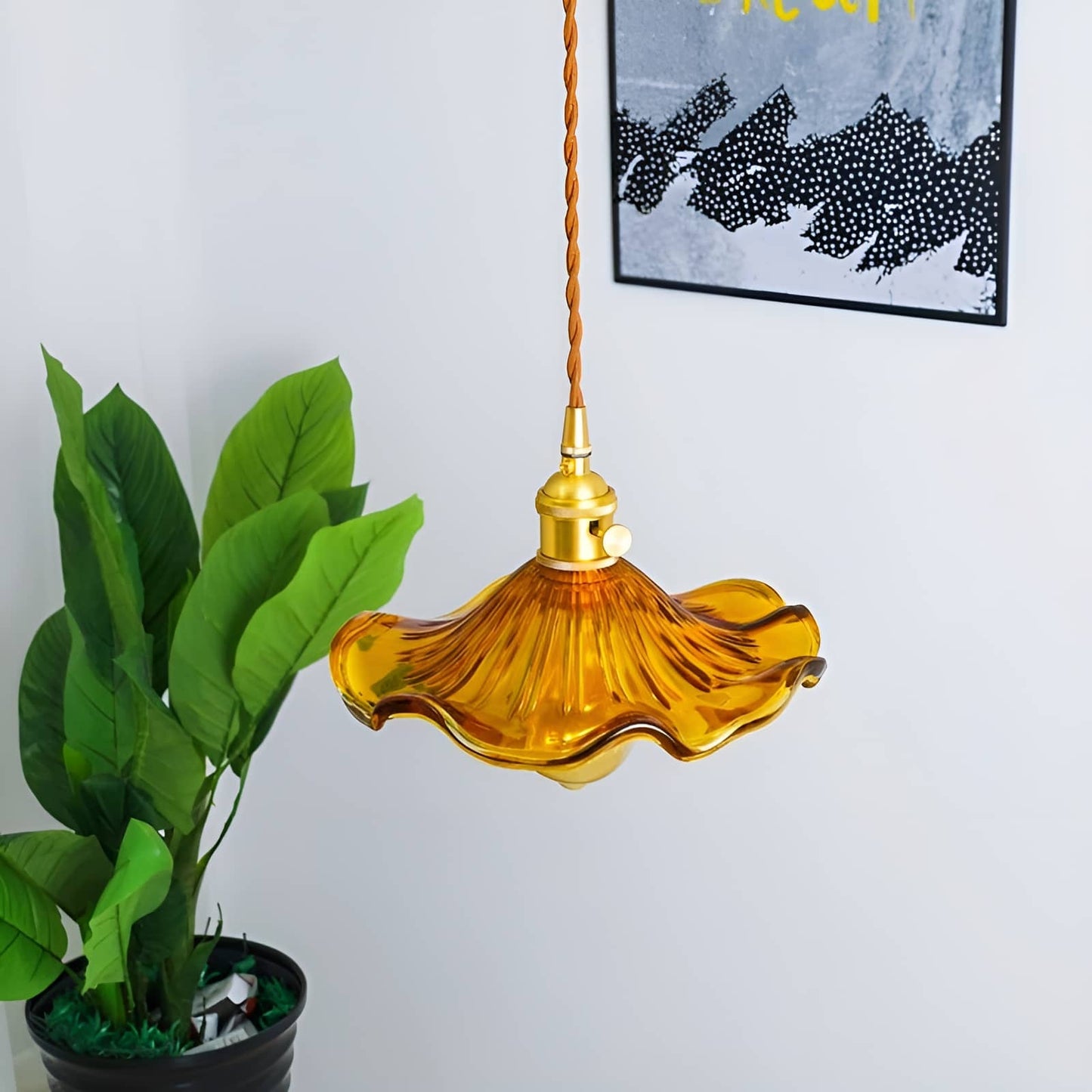 Vintage Glass Hibiscus Flower Pendant Lamp