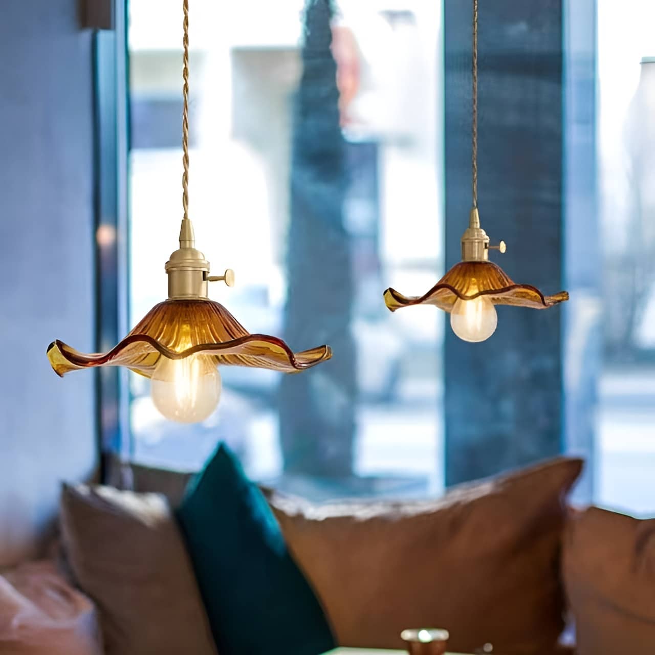 Vintage Glass Hibiscus Flower Pendant Lamp