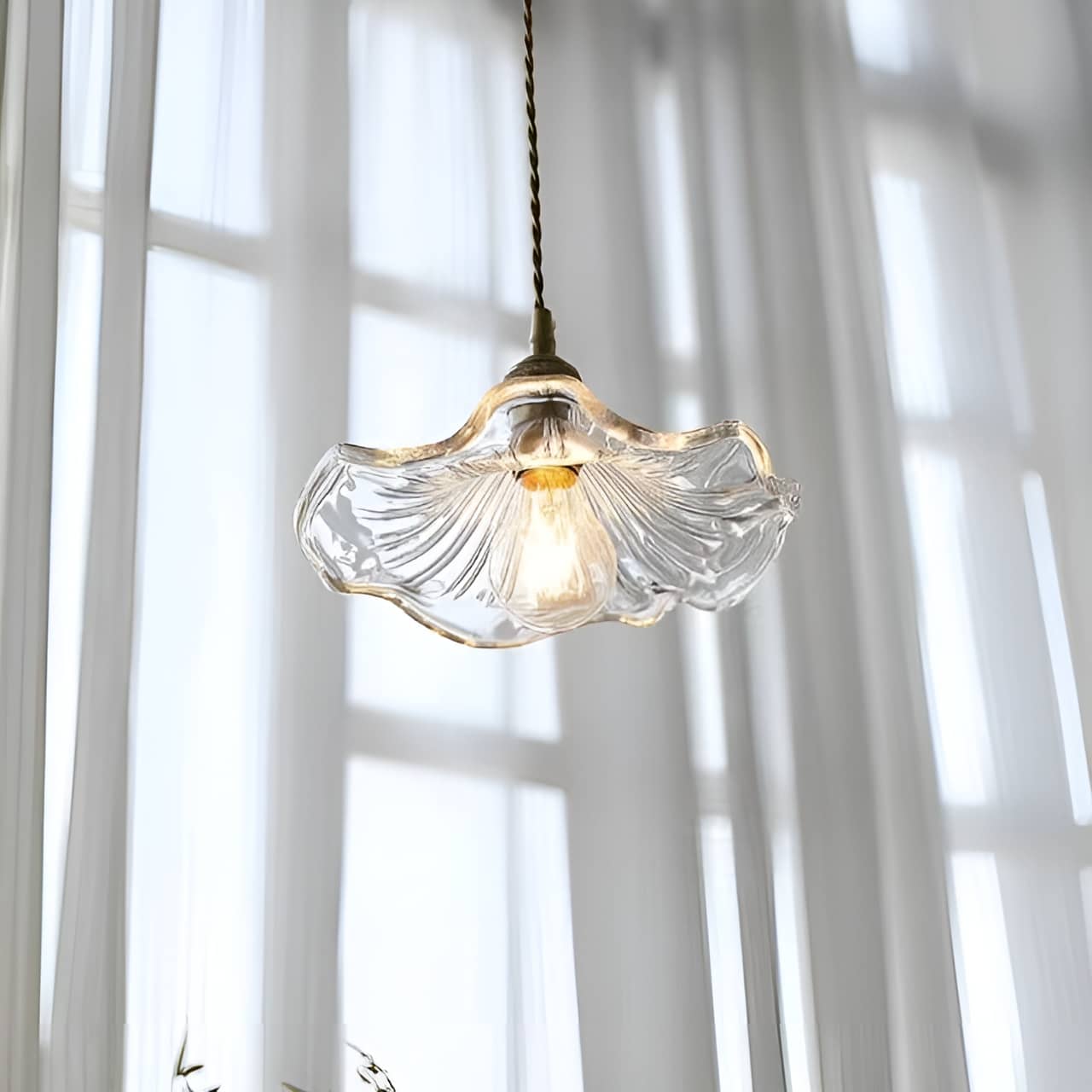 Vintage Glass Hibiscus Flower Pendant Lamp