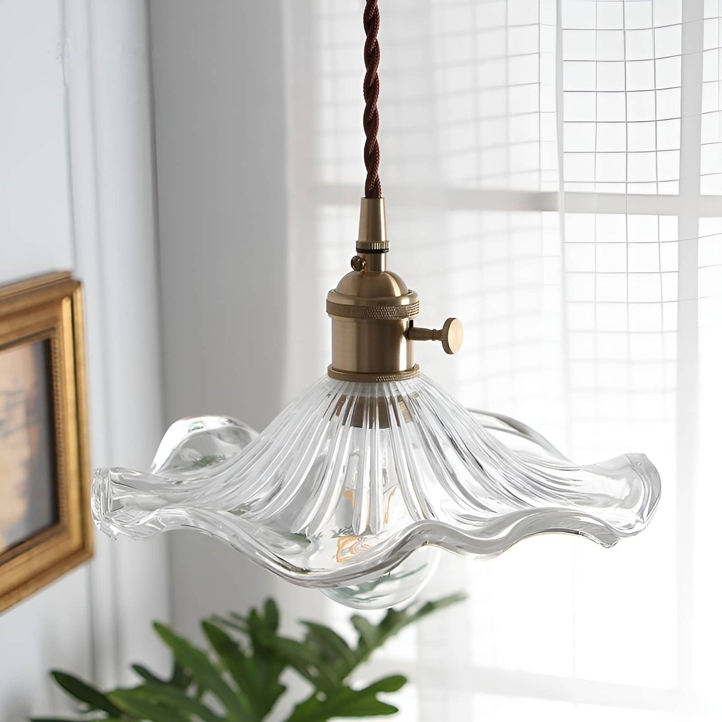 Vintage Glass Hibiscus Flower Pendant Lamp
