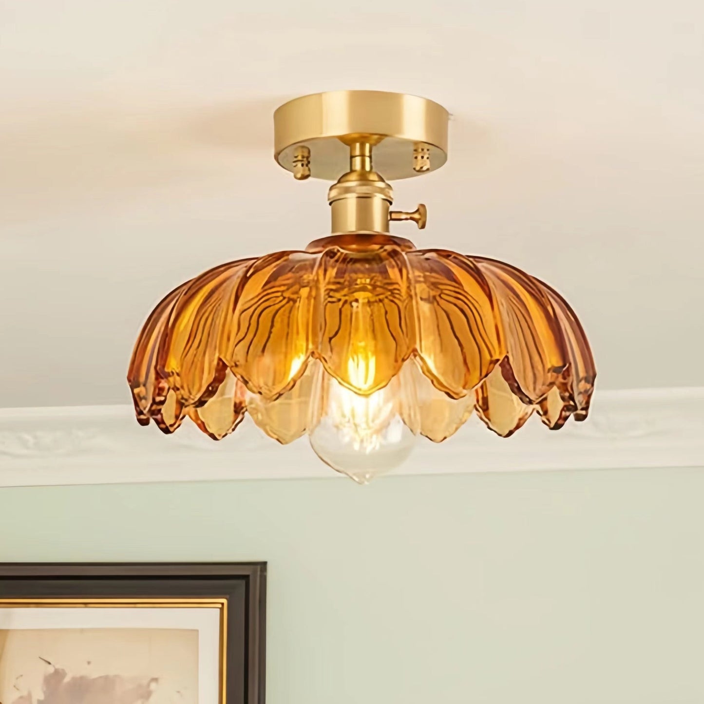 Vintage Lotus Flower Glass Ceiling Lamp