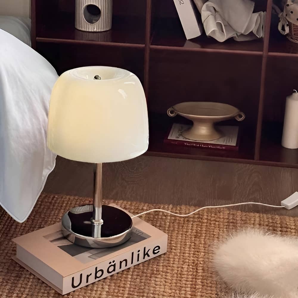 Bauhaus Dome Glass And Metal Bedside Lamp